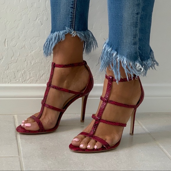 NIB Snake Print Strappy Caged High Heel Sandal - Picture 2 of 8